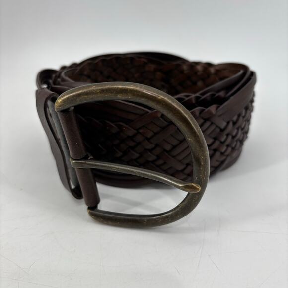 Womens Plus Sz 2XL Brown Leather Weaved Belt Wide Boho Casual - Picture 11 of 11